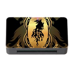 Lion Silhouette With Flame On Golden Shield Memory Card Reader With Cf by FantasyWorld7