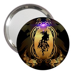 Lion Silhouette With Flame On Golden Shield 3  Handbag Mirrors by FantasyWorld7