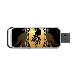 Lion Silhouette With Flame On Golden Shield Portable Usb Flash (one Side) by FantasyWorld7