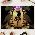 Lion Silhouette With Flame On Golden Shield Cosmetic Bag (XXXL)  Back