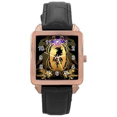 Lion Silhouette With Flame On Golden Shield Rose Gold Watches by FantasyWorld7