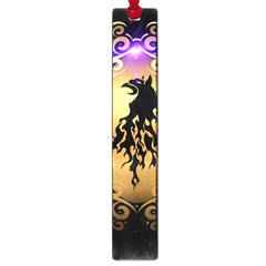 Lion Silhouette With Flame On Golden Shield Large Book Marks by FantasyWorld7