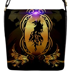 Lion Silhouette With Flame On Golden Shield Flap Messenger Bag (s) by FantasyWorld7