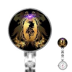 Lion Silhouette With Flame On Golden Shield Stainless Steel Nurses Watches by FantasyWorld7