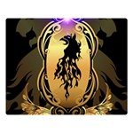 Lion Silhouette With Flame On Golden Shield Double Sided Flano Blanket (Large)  Blanket Back