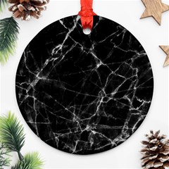 Black Marble Stone Pattern Ornament (round)  by Dushan