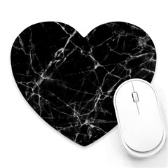 Black Marble Stone Pattern Heart Mousepads by Dushan