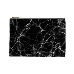 Black Marble Stone Pattern Cosmetic Bag (large)  by Dushan