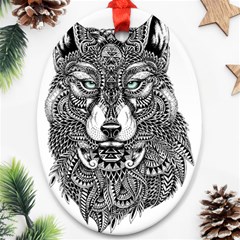 Intricate Elegant Wolf Head Illustration Ornament (oval) 