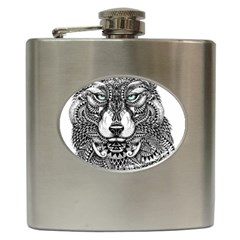 Intricate Elegant Wolf Head Illustration Hip Flask (6 Oz) by Dushan