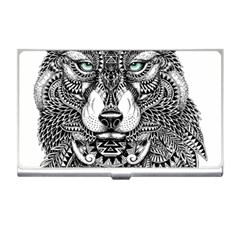 Intricate Elegant Wolf Head Illustration Business Card Holders by Dushan