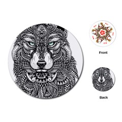 Intricate Elegant Wolf Head Illustration Playing Cards (round)  by Dushan