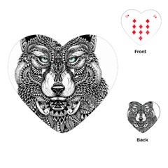 Intricate Elegant Wolf Head Illustration Playing Cards (heart)  by Dushan