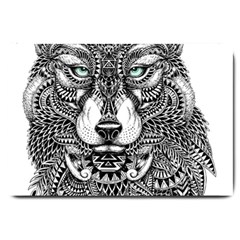 Intricate Elegant Wolf Head Illustration Large Doormat  by Dushan