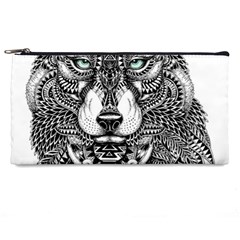 Intricate Elegant Wolf Head Illustration Pencil Cases by Dushan