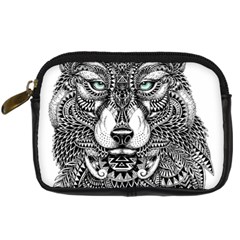 Intricate Elegant Wolf Head Illustration Digital Camera Cases by Dushan