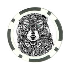 Intricate Elegant Wolf Head Illustration Poker Chip Card Guards (10 Pack)  by Dushan