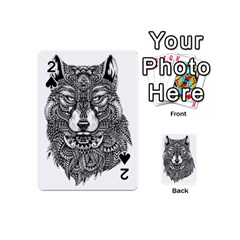 Intricate Elegant Wolf Head Illustration Playing Cards 54 (mini)  by Dushan