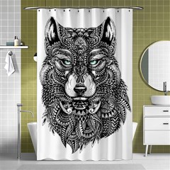 Intricate Elegant Wolf Head Illustration Shower Curtain 48  X 72  (small)  by Dushan