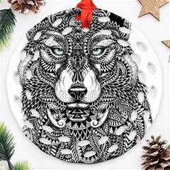 Intricate Elegant Wolf Head Illustration Round Filigree Ornament (2side)