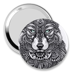 Intricate Elegant Wolf Head Illustration 3  Handbag Mirrors by Dushan