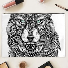 Intricate Elegant Wolf Head Illustration Cosmetic Bag (xxl)  by Dushan