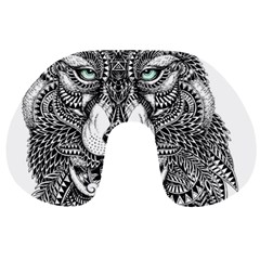 Intricate Elegant Wolf Head Illustration Travel Neck Pillows by Dushan