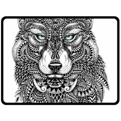 Intricate Elegant Wolf Head Illustration Double Sided Fleece Blanket (large)  by Dushan