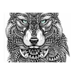 Intricate Elegant Wolf Head Illustration Double Sided Flano Blanket (mini)  by Dushan