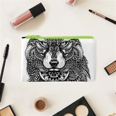 Intricate Elegant Wolf Head Illustration Cosmetic Bag (xs) by Dushan