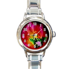 Awesome F?owers With Glowing Lines Round Italian Charm Watches by FantasyWorld7