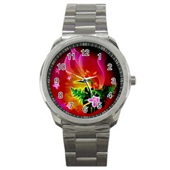 Awesome F?owers With Glowing Lines Sport Metal Watches by FantasyWorld7