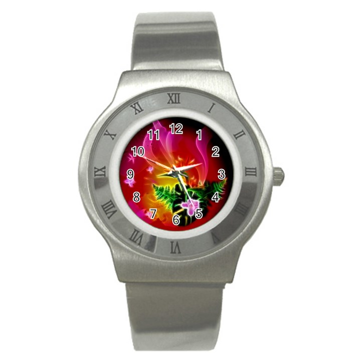 Awesome F?owers With Glowing Lines Stainless Steel Watches