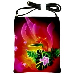 Awesome F?owers With Glowing Lines Shoulder Sling Bags by FantasyWorld7