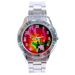 Awesome F?owers With Glowing Lines Stainless Steel Men s Watch by FantasyWorld7