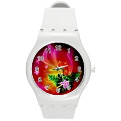 Awesome F?owers With Glowing Lines Round Plastic Sport Watch (m) by FantasyWorld7