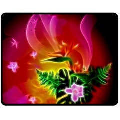 Awesome F?owers With Glowing Lines Double Sided Fleece Blanket (medium)  by FantasyWorld7