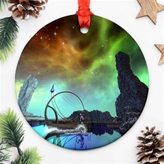 Fantasy Landscape With Lamp Boat And Awesome Sky Ornament (round)  by FantasyWorld7