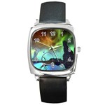 Fantasy Landscape With Lamp Boat And Awesome Sky Square Metal Watches Front