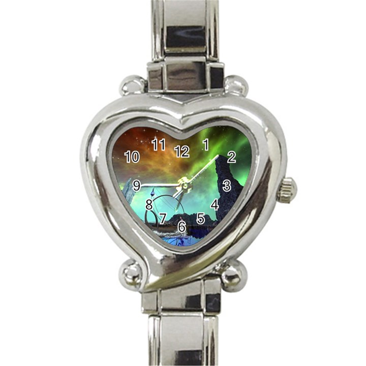 Fantasy Landscape With Lamp Boat And Awesome Sky Heart Italian Charm Watch