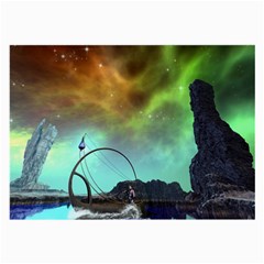 Fantasy Landscape With Lamp Boat And Awesome Sky Large Glasses Cloth (2-side) by FantasyWorld7