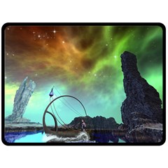 Fantasy Landscape With Lamp Boat And Awesome Sky Fleece Blanket (large)  by FantasyWorld7