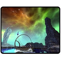 Fantasy Landscape With Lamp Boat And Awesome Sky Fleece Blanket (medium)  by FantasyWorld7