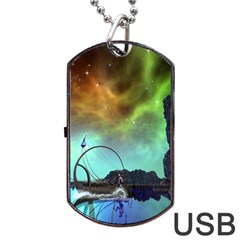 Fantasy Landscape With Lamp Boat And Awesome Sky Dog Tag Usb Flash (two Sides)  by FantasyWorld7