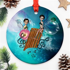 Music, Pan Flute With Fairy Round Ornament (two Sides)  by FantasyWorld7