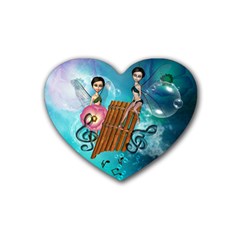 Music, Pan Flute With Fairy Rubber Coaster (heart)  by FantasyWorld7