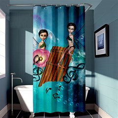 Music, Pan Flute With Fairy Shower Curtain 36  X 72  (stall)  by FantasyWorld7