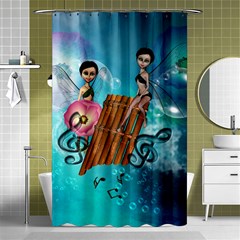 Music, Pan Flute With Fairy Shower Curtain 48  X 72  (small)  by FantasyWorld7