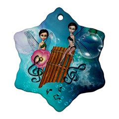 Music, Pan Flute With Fairy Snowflake Ornament (2-side) by FantasyWorld7