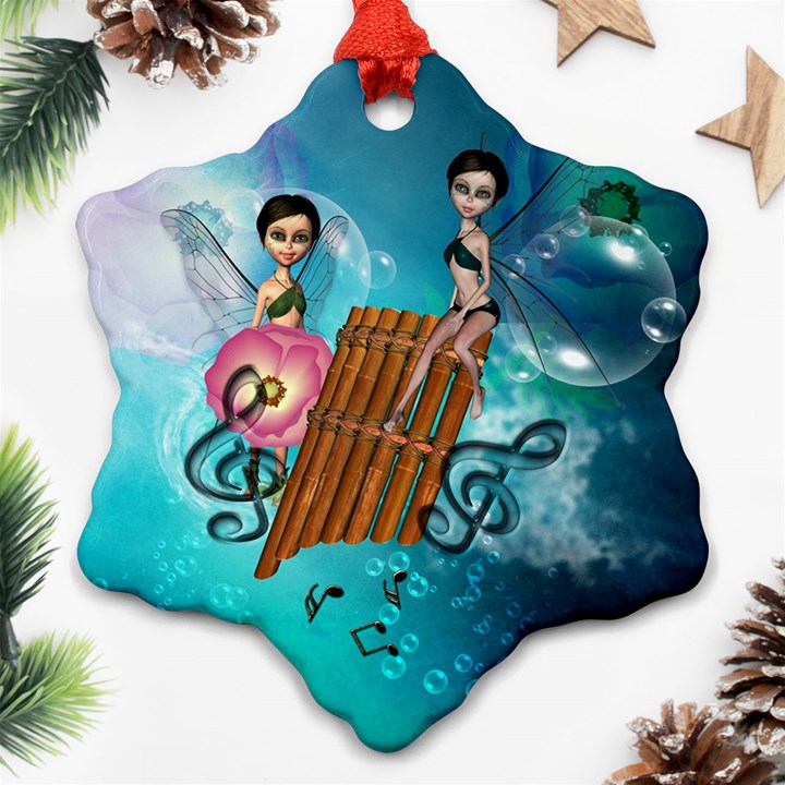 Music, Pan Flute With Fairy Snowflake Ornament (2-Side)